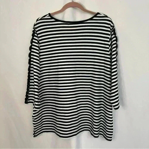 Quacker Factory Top Blouse Striped Beaded Womens Plus Size 2X Crisscross Sleeves - Picture 8 of 14